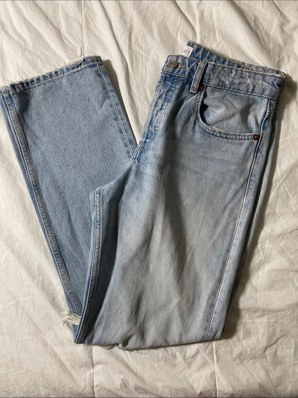 Zara Light Blue Straight Leg Women's Distressed Straight Leg Jeans